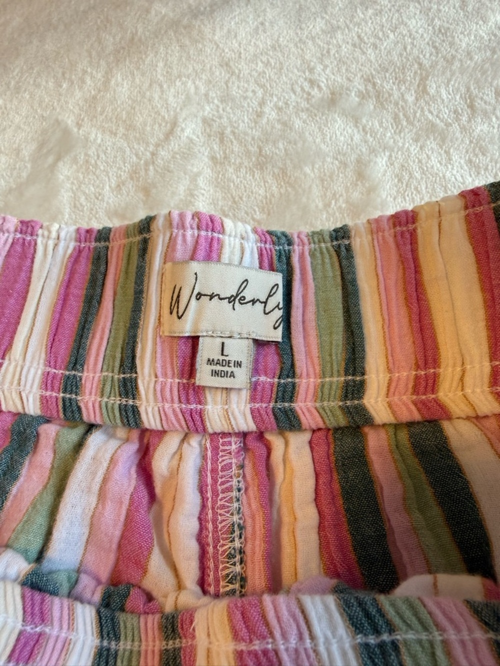 Wonderly Pink, Green & Cream Striped Elastic-Waist Shorts - Picture 3 of 7